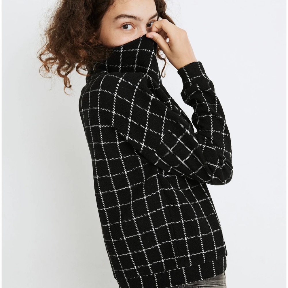 Madewell Textured Black Mock Turtleneck Top in Windowpane